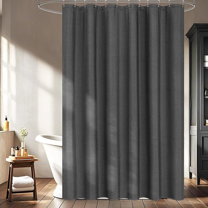 Rustic Country Linen Look Shower Curtain Charcoal Grey, Heavyweight Faux Linen Polyester Fabric Shower Curtain Water-Resistant, 72 x 72 Inch Dark Gray Bath Curtain Washable for Bathroom Hotel