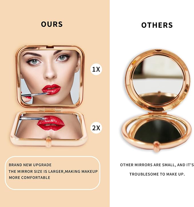 Pocket Mirror for Women Small Travel Mirror Magnifying Purse Mirror Compact Unique Gift Rose Gold