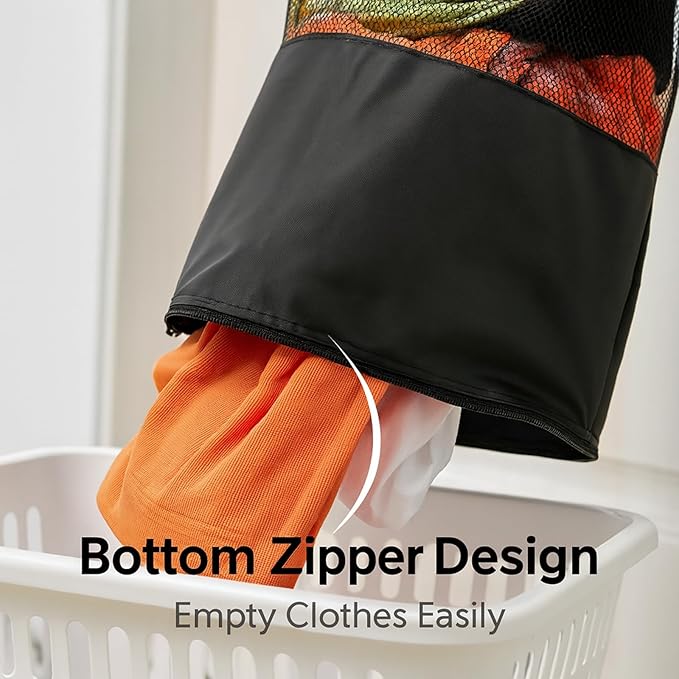 Oversized Basketball Laundry Hamper with Wooden Backboard – Over the Door Basketball Hoop Laundry Basket for Dirty Clothes, Boys Room Organizer & Fun Clothes Hamper (Wood)