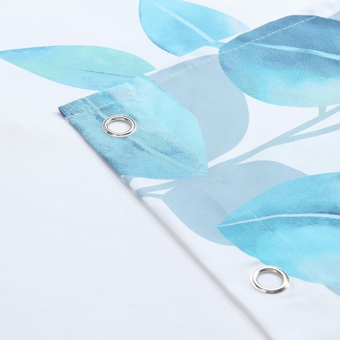 90 Inch Fabric Shower Curtain, Blue Watercolor Eucalyptus Leaves Shower Curtain for Bathroom, 72" W x 90" H