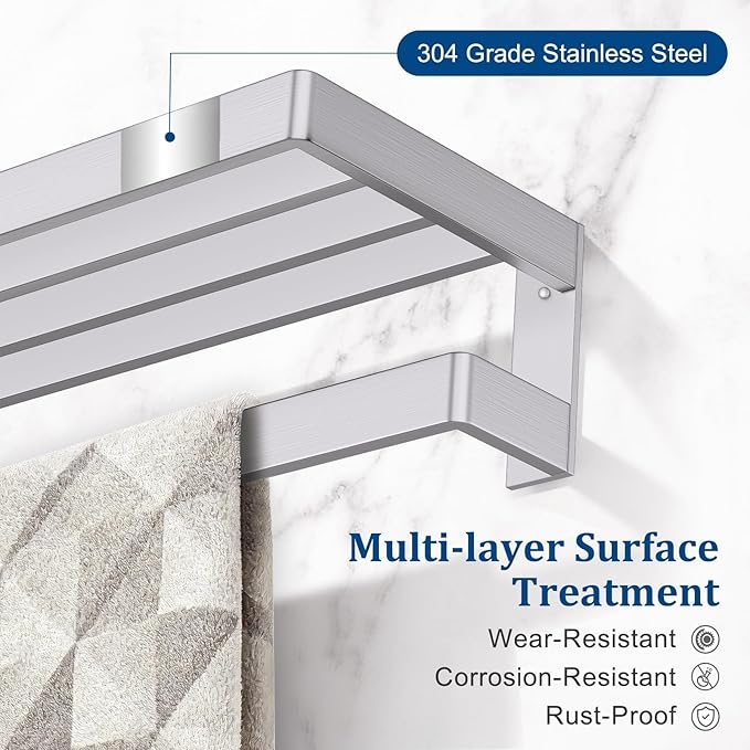 Brushed Nickel Towel Bar Towel Rack for Bathroom,Multi-Layer Towel Holder Stainless Steel Wall-Mounted Bathroom Hardware Accessories 23.6-inch