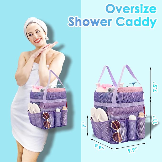Fammart Mesh Shower Caddy Portable with Drawstring, Dorm Room Essentials for College Girls Guys, 8-Pocket Large Shower Bag Basket Tote for Camping Beach Gym Travel Toiletry Bathroom