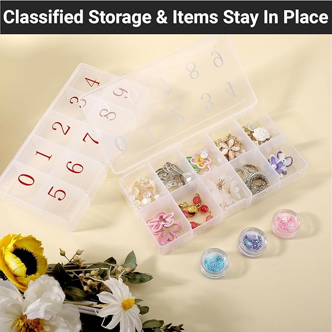 Press On Nail Storage Box, 3PCS 10-Grid Acrylic Nail Tip Organizer Box, 10 Spaces Empty Clear Plastic Numeral Vitamins Pill Box, Nail Case Container for Crystal Jewelry Nail Art Accessories