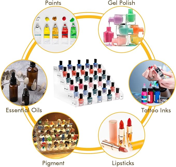 Nail Polish Organizer 72 Bottles of 6 Layers Paint Storage and Organizer Acrylic Holder Display Rack for Tattoo Alcohol Ink Essential Oils, Fit 1 or 2oz Bottles., 12.4*9.7*7.08 inch, Clear