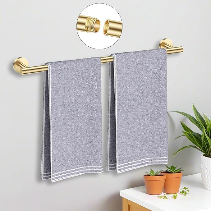 Brushed Gold Bathroom Accessories Set, 7 Pieces Gold Towel Bar Bathroom Hardware Set, 24 Inch Towel Racks for Bathroom, SUS304 Stainless Steel Bathroom Towel Holder Toilet Paper Holder Wall Mounted