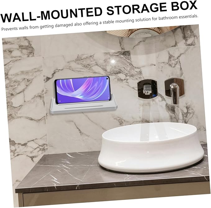 Hemobllo Shower Phone Holder Wall-mounted Bathroom Storage Rack No Drilling Needed Elegant and Practical Bathroom Shelf