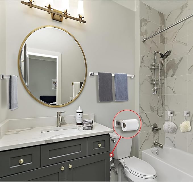 5 Pieces Brushed Nickel Bathroom Hardware Set Include 24inch Towel Bar,2pcsTowel Hooks,Toilet Paper Holder Square SUS304 Stainless Steel Bathroom Accessories Set Heavy Duty Wall Mounted