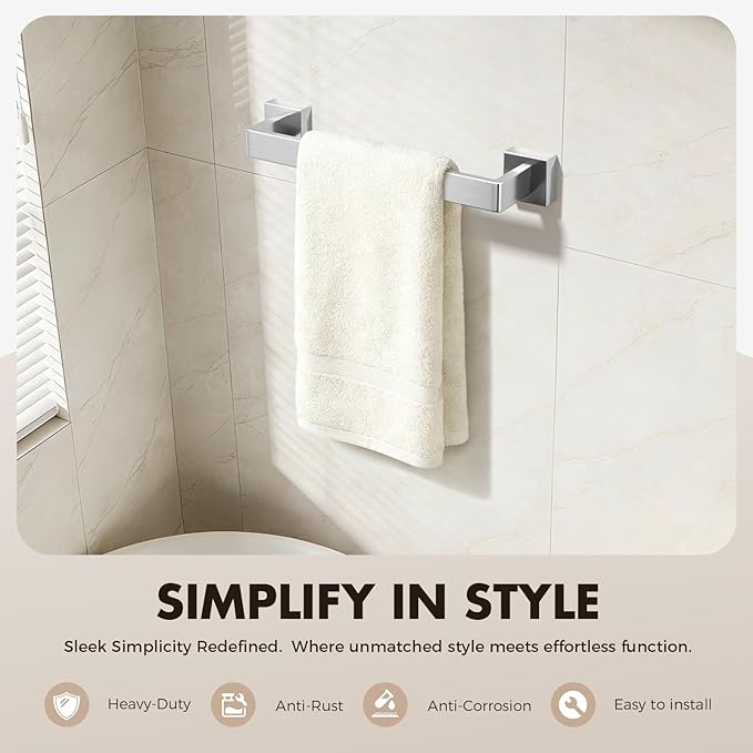 Bathroom Accessories Towel Bar Set: 15 Pieces Brushed Nickel Square Bathroom Hardware SUS304 Stainless Steel - Wall Mounted Towel Rack&Toilet Paper Holder&Towel Ring and Towel Hook