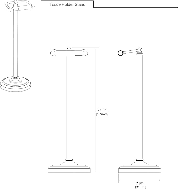 Gatco 1436MX Toilet Paper Holder Stand, Weighted Base, Matte Black, Freestanding Bathroom Floor Stand, 22 Inch
