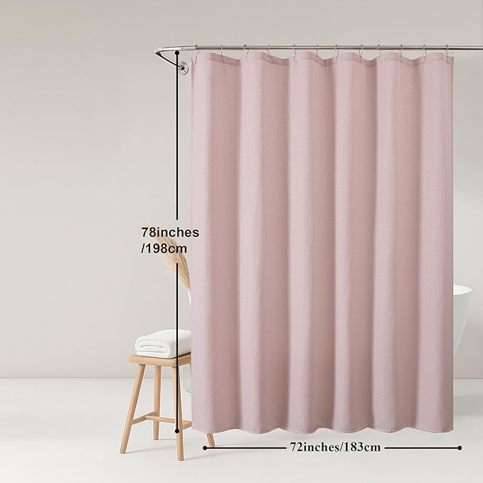 OWENIE Blush Waffle Weave Fabric Shower Curtain, Textured Heavy Cloth Shower Curtains for Bathroom, Water Repellent Soft Hotel Spa Luxury Elegant Bath Curtain, Machine Washable, Blush, 72x78 Inch