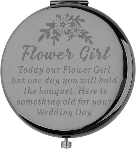 WUSUANED Flowers Girl Makeup Mirror Proposal Gifts Wedding Party Gifts Bridesmaid Mirror Mother of The Bride Gift (Flowers Girl Mirror Black)