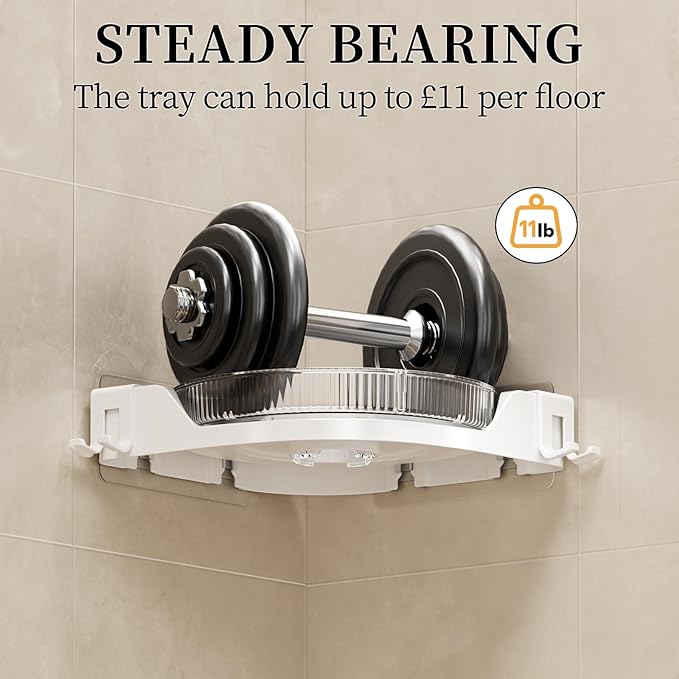 360°Rotating Corner Shower Caddy(2-Pack), No-Drill Adhesive Shower Shelf Organizer with Hooks, Lazy Susan Bathroom Storage for Bathtub, Shower Corner & Kitchen Sink, Space Saving Bathroom Organizer