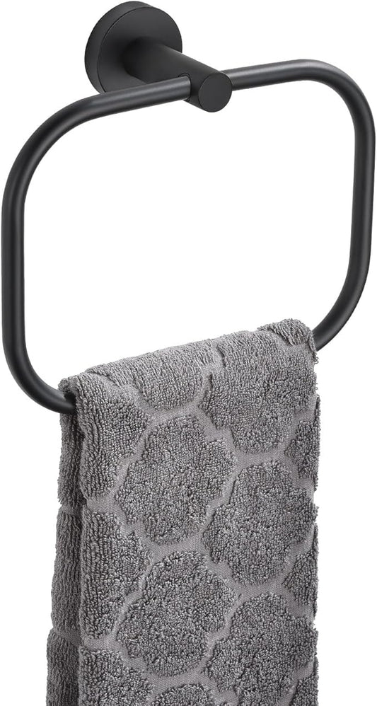 Angle Simple Matte Black Towel Ring Swivel, SUS 304 Stainless Steel Bathroom Hand Towel Holder for Wall Mount