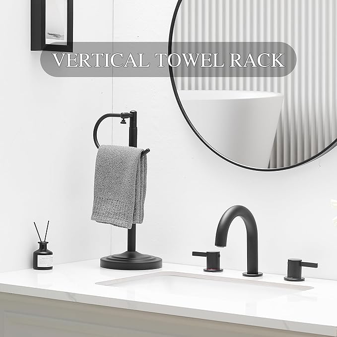 Hand Towel Holder Stand for Bathroom Countertop, Standing Towel Rack with Non-Slip Base, Stainless Steel Adjustable Towel Bar 16.5-26 Inch for Kitchen Vanity (Matte Black)