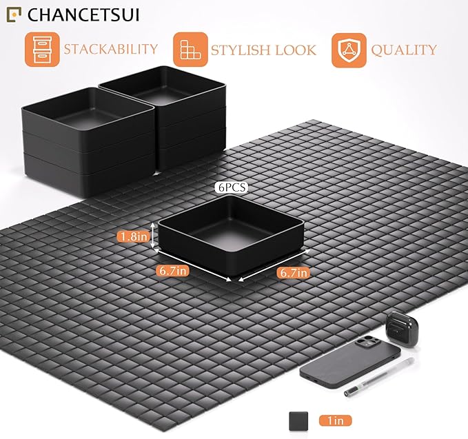 CHANCETSUI Black Stackable Vanity Organizer Trays: Thick Makeup Holder for Countertop, Shallow Drawers