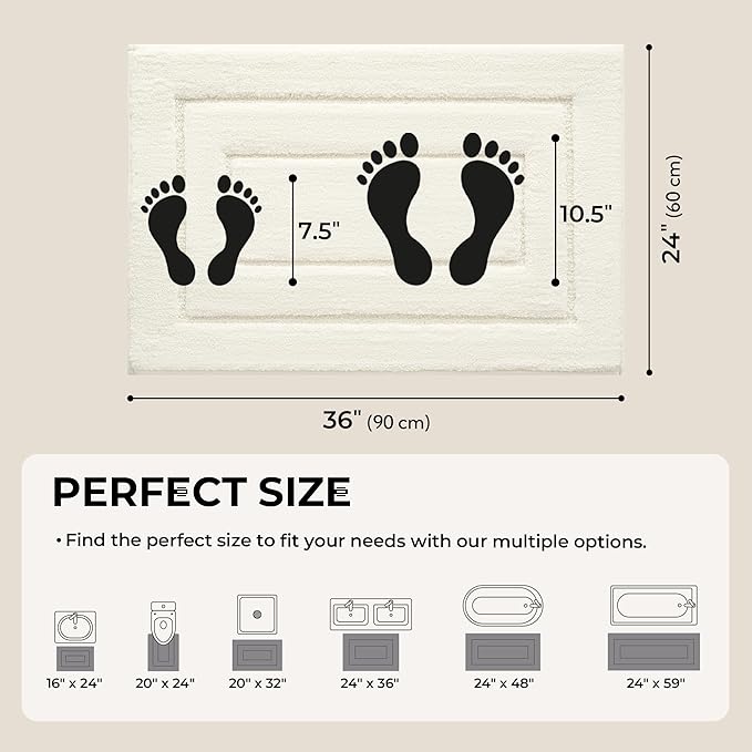 GRANNY SAYS Bathroom Rugs Non Slip, 24" x 36", Bath Rugs for Bathroom Washable, Bath Mats for Floor, Microfiber Bath Mat for Tub, Absorbent Bath Rugs for Shower Room, Ivory