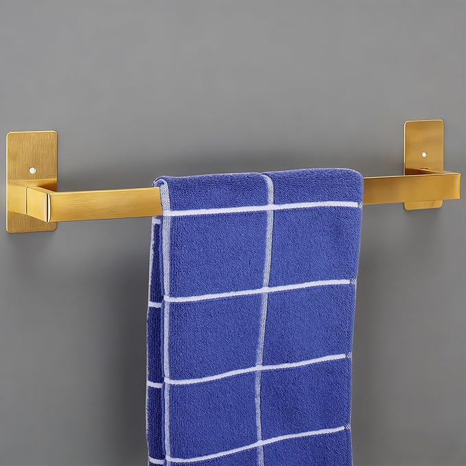 Bathroom Towel Bar Self Adhesive, No Drilling Towel Rack Easy to Install,Hand Towel Holder Made of Premium Stainless Steel Sticky on Hand Towel Hanger for Kitchen, Toilet.(16IN, Gold)