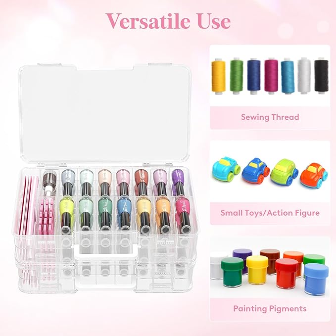 Lifewit Nail Polish Organizer Case for 36 Bottles with 8 Adjustable Sections, Portable Sturdy Gel Nail Polish Storage Holder with 4 Nail Separators, Clear, 33 × 8 × 20 cm/13 x 3 x 8 inch, 2 Pack