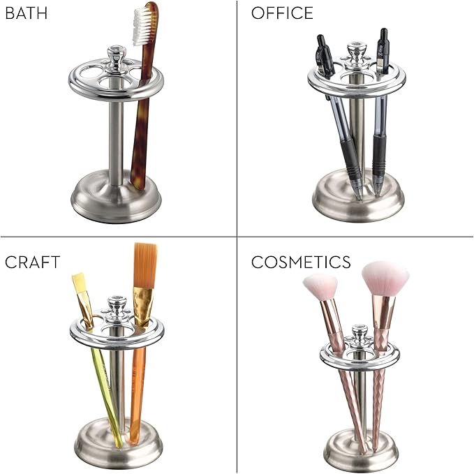 iDesign Steel Divided Toothbrush Holder Stand, The York Collection – Four Divided Compartments, 3.25” x 3.25” x 5.75”, Brushed Nickel & Polished Chrome