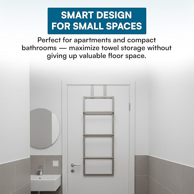Honey-Can-Do Over-The-Door 3-Tier Towel Rack - Chrome Steel Bathroom & Closet Storage Organizer for Hanging Towels, Clothes, Robes