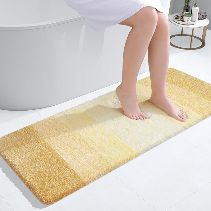 OLANLY Bathroom Rugs Mat 47x17, Extra Soft Absorbent Microfiber Bath Rug, Rubber Backing, Quick Dry, Machine Washable Bath Mats for Bathroom Floor, Tub and Shower, Home Decor Accessories, Light Yellow
