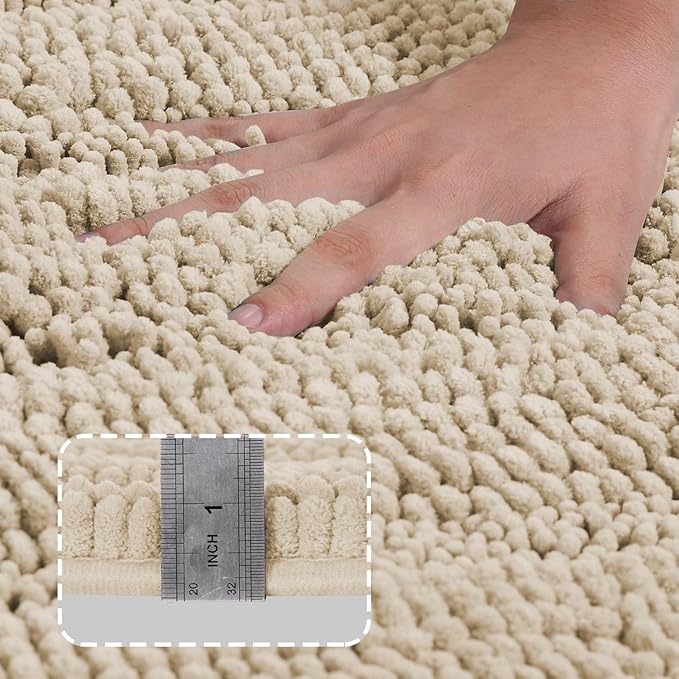 Turquoize Luxury Chenille Bath Rug for Bathroom Rugs Extra Absorbent Bath Mat Non Slip Microfiber Shower Rugs for Bathroom Microfiber Shaggy Carpet Rug Size, 20"x 32", Fog