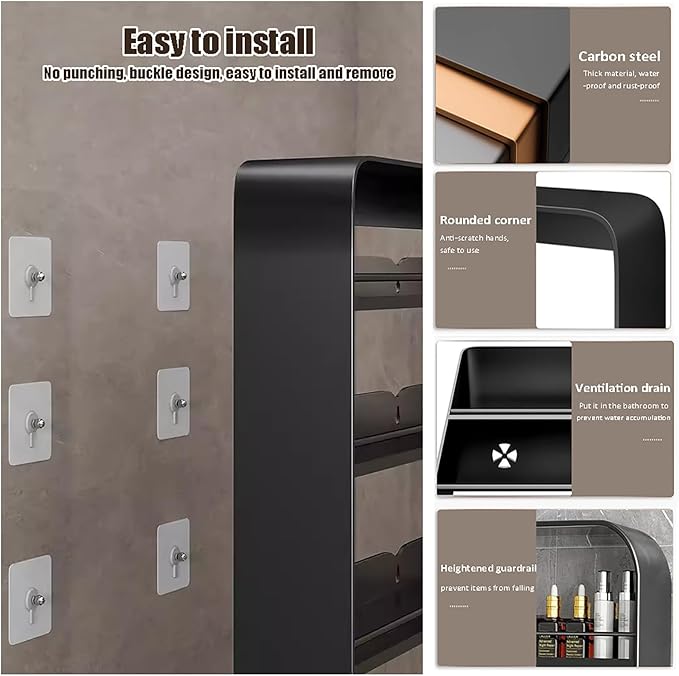 Bathroom Shelves Wall Mounted,4 Tiers Wall Shelf for Bathroom,Punch-Free Bathroom Shelf,Makeup Wall Organizer,Wall Mounted Floating Shelves,Cosmetic Wall Storage Rack for Bathroom Kitchen