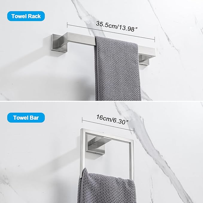 4-Pieces Bathroom Accessories Set, Towel Bar Towel Racks Towel Holder Toilet Paper Holder Stainless Steel Bathroom Hardware Set Wall Mounted Towel Racks for Bathroom, Brushed Nickel, 16 Inch