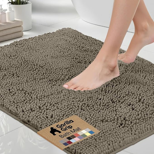 GORILLA GRIP Bath Rug Mat 36x24, Thick Soft Absorbent Chenille, Quick Dry Microfiber Mats, Rubber Backing Washable Shower Floor Rugs, Bathmat Runner, US Designed Bathroom Home Decor Accessories Latte