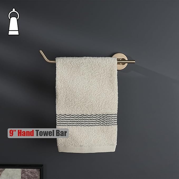 JQK Hand Towel Bar, Champagne Bronze Stainless Steel Towel Ring Holder for Bathroom, 9 Inch Wall Mount Left Hand, TR101-CB