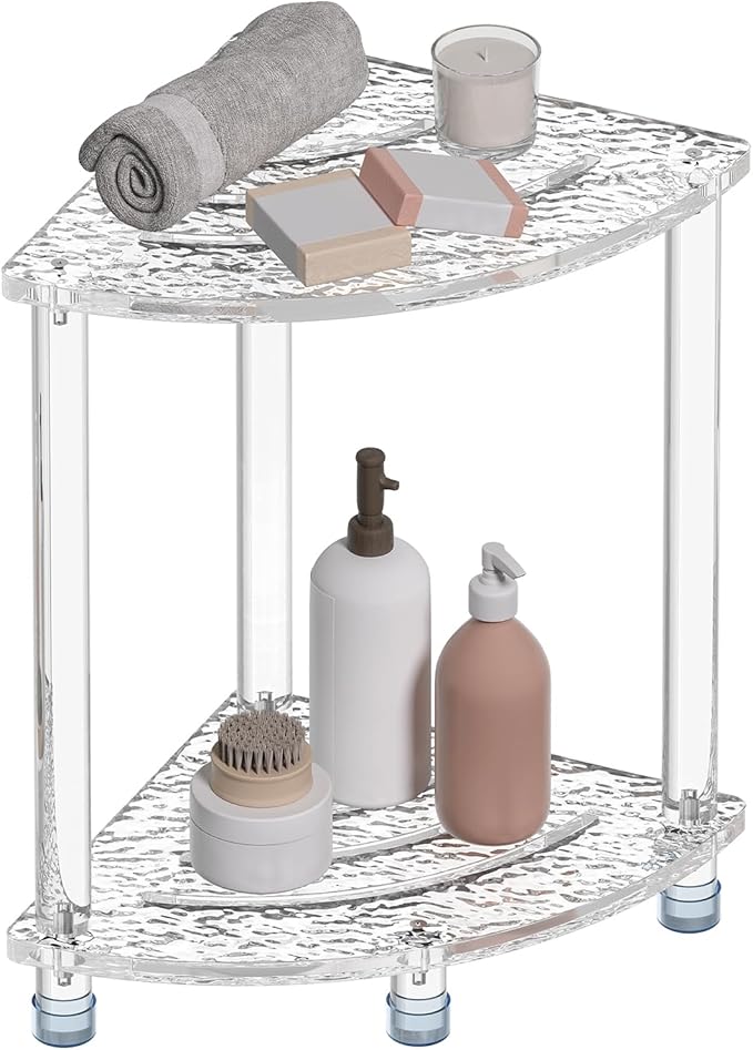 Sumerflos Acrylic Corner Shower Stool for Inside Shower, Clear Small Shower Bench for Shaving Legs Seating Waterproof Heavy Duty Assemble Modern (Textured, 11.81" D x 11.81" W x 18.11" H)