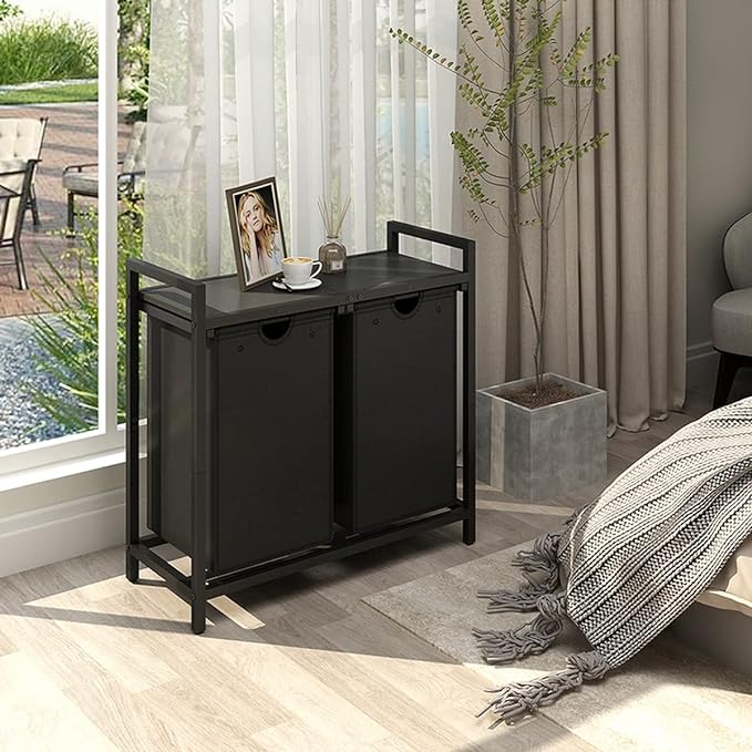 LAATOOREE Laundry Hamper, Two-Color 2 × 48L Laundry Basket with 2 Removable Laundry Sorter Bags and Top Shelf, Clothes Hamper for Laundry Room, Bathroom