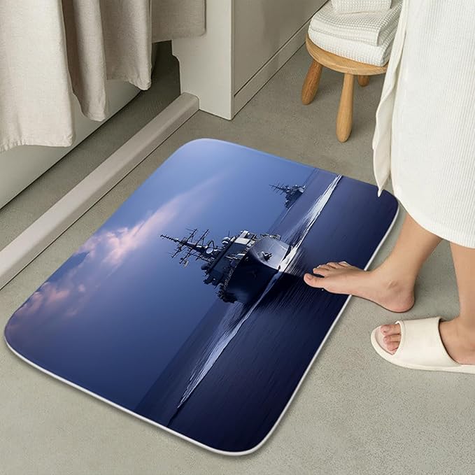 Cool Modern Boys Aircraft Carrier Bathroom Sets with Military Nautical Shower Curtain and 20 x 31 Rugs Bathroom Accessories Sets Decor with Bath Rug, Bath Mat, U-Shaped Contour and Hooks 72 x 72 Inch