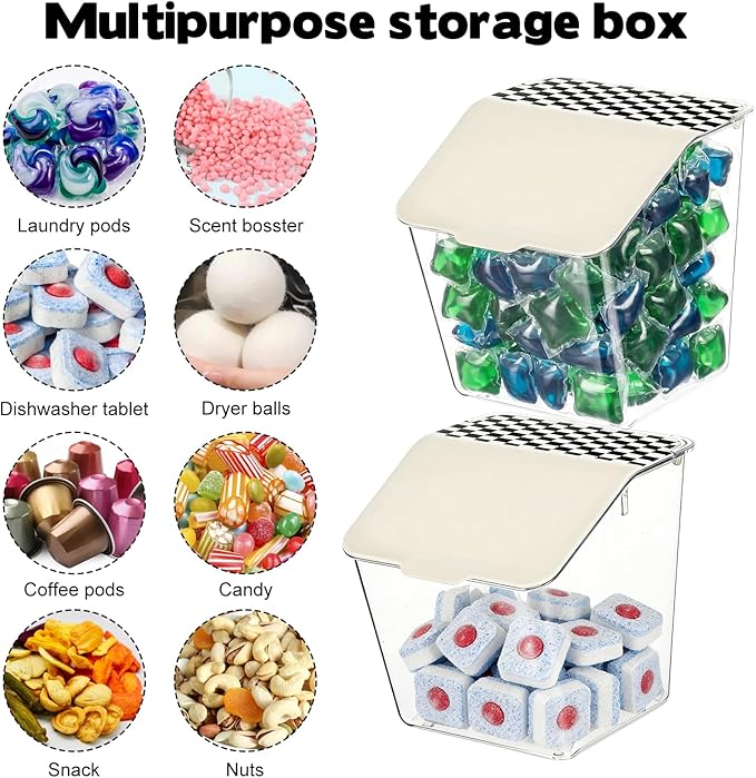 Rainmae 2 Pack Laundry Pods Container with Lids Wall-Mounted Dishwasher Pods Holder for Powder Dryer Balls and Scent Booster Beads Space Saving Plastic Storage Container for Laundry Room Organization