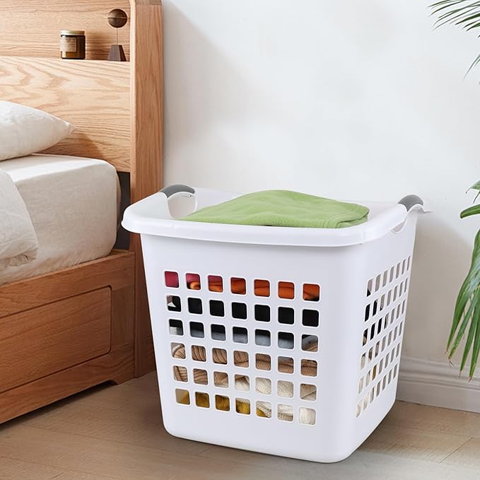 2 Bushel /73 L White Laundry Basket Plastic, 4 Pack Laundry Hamper with Cutout Handles, Large Dirty Clothes Basket