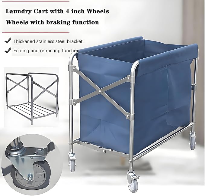 Commercial Laundry Cart with Wheels Heavy Duty Collapsible Laundry Cart, 12 Bushel Industrial Rolling Baskets Trucks with Steel Frame and Waterproof Oxford Cloth, for Home Organizer Storage