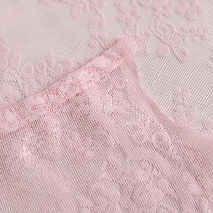 Pink Lace Shower Curtain - Vintage Shower Curtain with Attached Valance, Floral Lace Bath Curtain for Bathroom, Farmhouse Style Shabby Chic Bath Curtain Scalloped Edge, 72 x 72 Inch, 1 Panel
