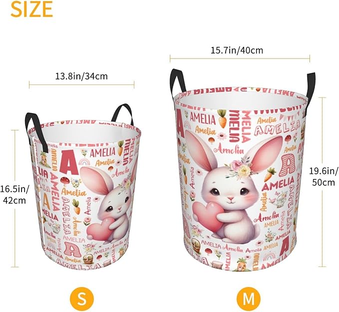 Personalized Bunny Laundry Basket For Baby Kids Boys Girls Adult Custom Hamper Basket With Name For Bathroom Bedrooms Collapsible Baby Laundry Basket, Dirty Clothes Hamper With Handles