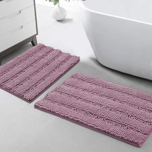 Turquoize Chenille Bathroom Rugs Set - Non-Slip Bath Mats for Bathroom & Kitchen/Entryway (20" x 32" & 17" x 24"), Mauve/Rose