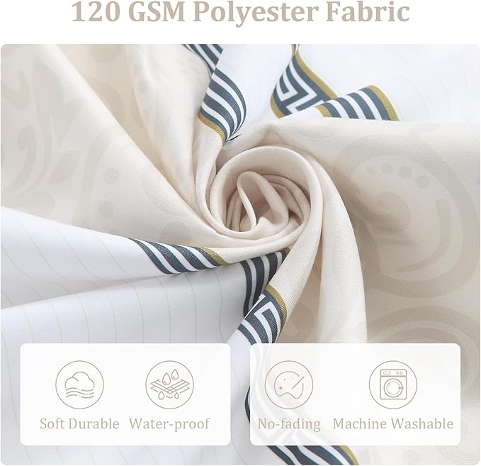 Fabric Shower Curtain, Waterproof for Bathroom with White Cream Black Print, 72” W x 72” H