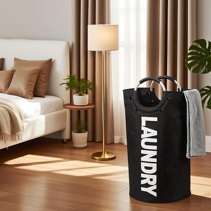 90L Large Laundry Basket Laundry Hamper Dirty Clothes Hamper with Handle Freestanding Collapsible Laundry Hamper 600D Oxford Fabric Waterproof with Handles Black (1-PACK)
