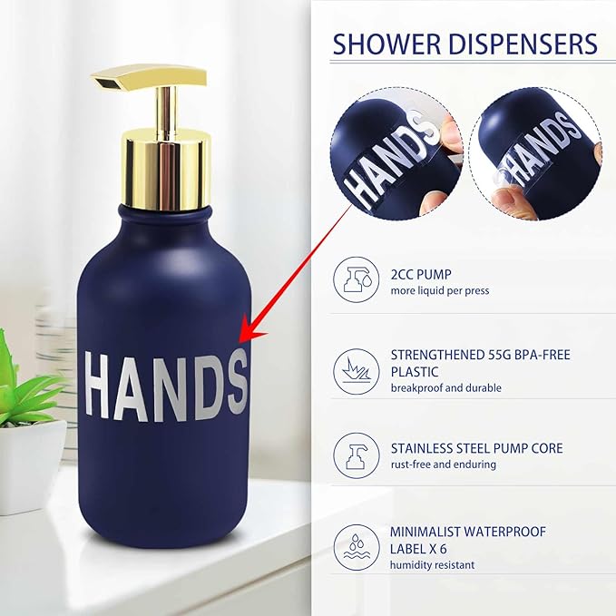 XLHOMO 25PCS Navy Blue Bathroom Accessories Sets Complete, with Shower Curtain, Rugs, Trash Can and Toilet Brush, Soap Dispenser, Toothbrush Holder and Cup, Soap Dish, Qtip Holder, Bathroom Decor Sets