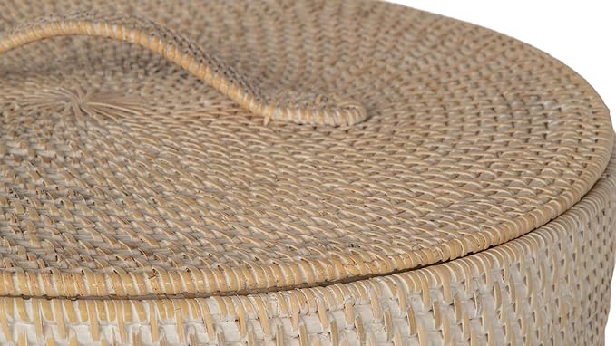 KOUBOO Loma Round Rattan Hamper Laundry Basket with Lid Removable, Natural Decor Style, Wicker Basket for Clothes Storage, Wicker Laundry Hamper