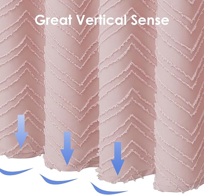 OVZME Long Blush Pink Shower Curtain for Bathroom 84 Inch Length, Farmhouse Tufted Chevron Striped Textured Modern Boho Soft Fabric Bathroom Shower Curtain, 72Wx84L Inches