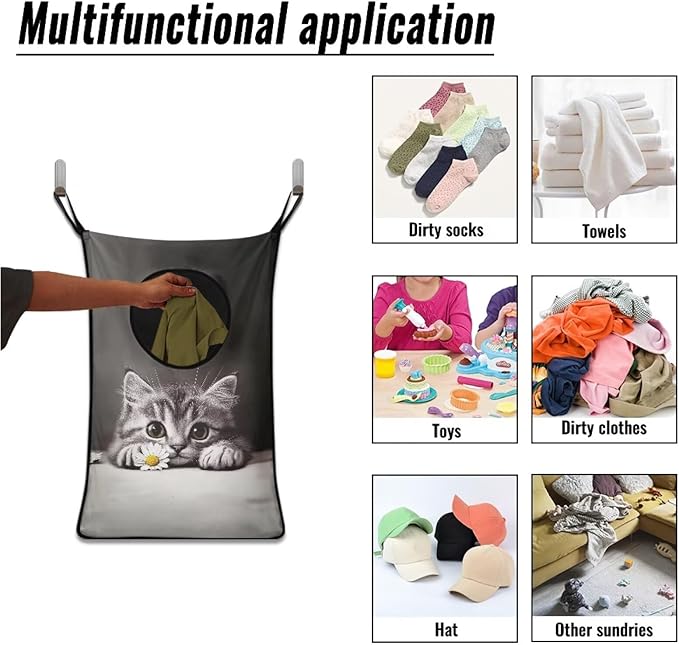 ZOUTAIRONG Hanging Laundry Hamper Zipper Storage Bag Space Saving Laundry Bag Hanging Clothes Hamper Laundry Baskets for Bathroom, Cute Daisy Cat Print