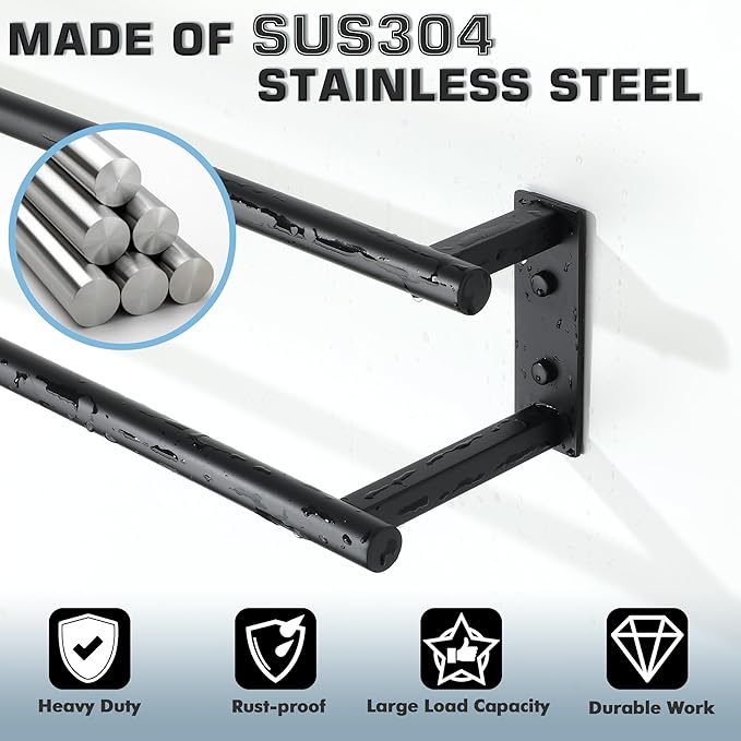 Alise Double Towel Bars for Bathroom,Wall Mount Towel Holder Towel Racks for Bathroom Lavatory,SUS304 Stainless Steel Towel Hanger Towel Rails,Matte Black,32 inch