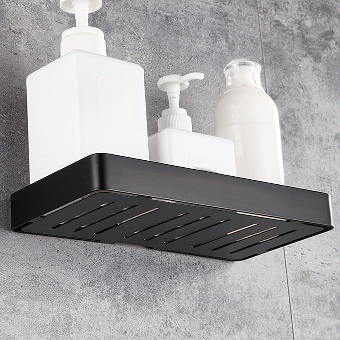 Stainless Steel Soap Rack Wall Mount Soap Holder Shelf Durable Rustproof Soap Drain Rack with Hooks for Bathroom Kitchen Black Silver Gold 23x12x2 5cm (Black)