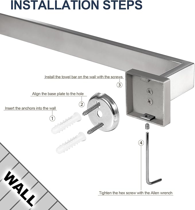 SEIDO 24 Inch Brushed Nickel Towel Bar, Heavy Duty & Rust-Proof 304 Stainless Steel Bath Towel Holder, Modern Square Wall Mounted Towel Rack for Bathroom, Kitchen, RV
