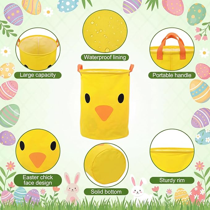 Havawish 2 Pcs Chicken Easter Baskets Large Multipurpose Gift Storage Basket Foldable Organizer with Handles As Laundry Basket Toybox Gift Decor for Bathroom Home Clothes Toys Books