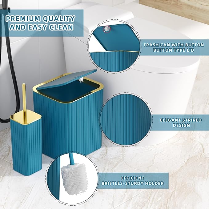 XLHOMO Bathroom Accessory Set - 26PC Bathroom Shower Curtain and Rug Set, Bathroom Accessories Set, Teal Bathroom Set with Trash Can, Toilet Brush, Qtip Holder & Soap Dispenser